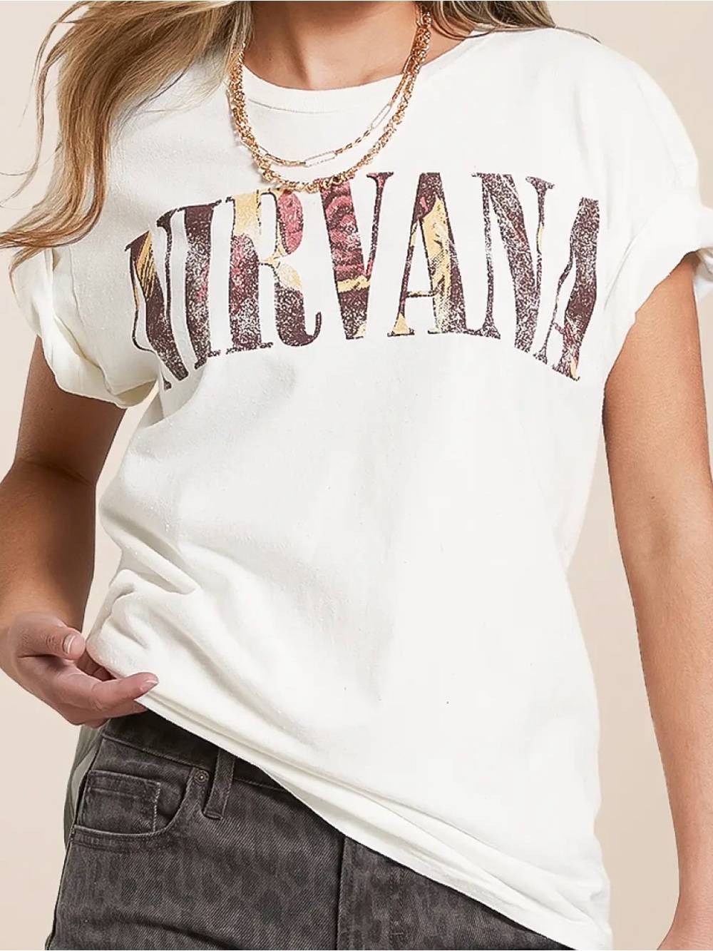 NIRVANA White Short Sleeve Graphic Tee with Multicolor Logo